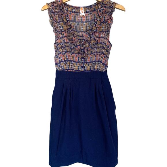 Maeve Anthro Dress Women's Size 0 Awaiting Wings Silk Bodice Pockets Midi - Picture 1 of 7